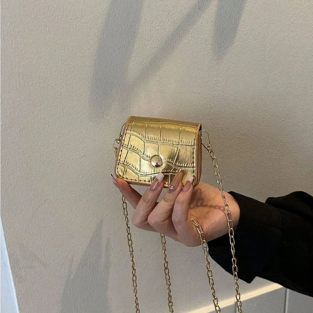 Gold Croc-Embossed Mini Crossbody Bag